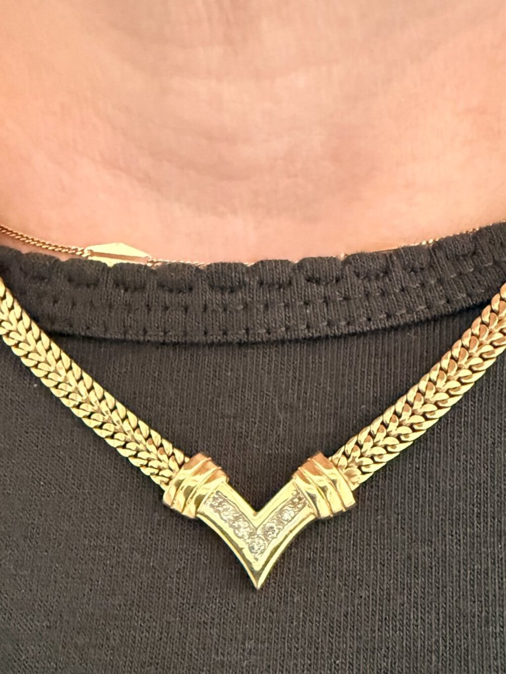 14k Gold & Diamond Necklace - VINTAGE - 16" - 13.1grams